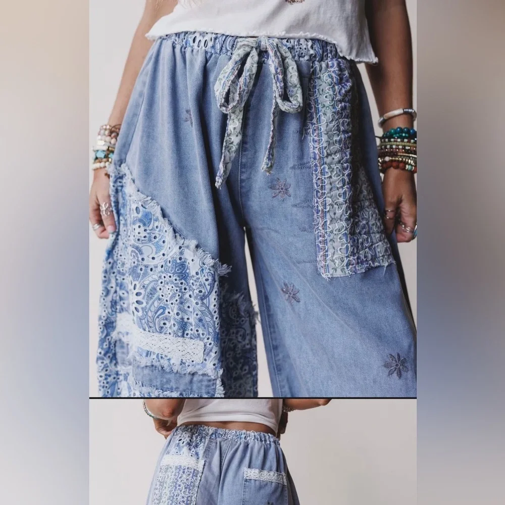 POL Bali Sunset Pants Soft Patchwork Denim - Picture 3 of 3
